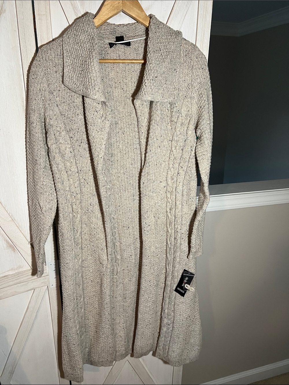 Style & Co. Neutral Beige Cable-Knit Long Open Cardigan